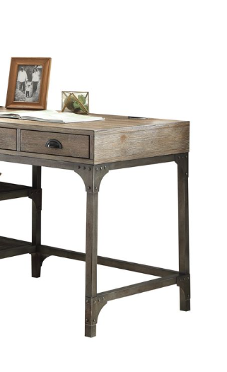 Rustic wood and metal desk with two drawers