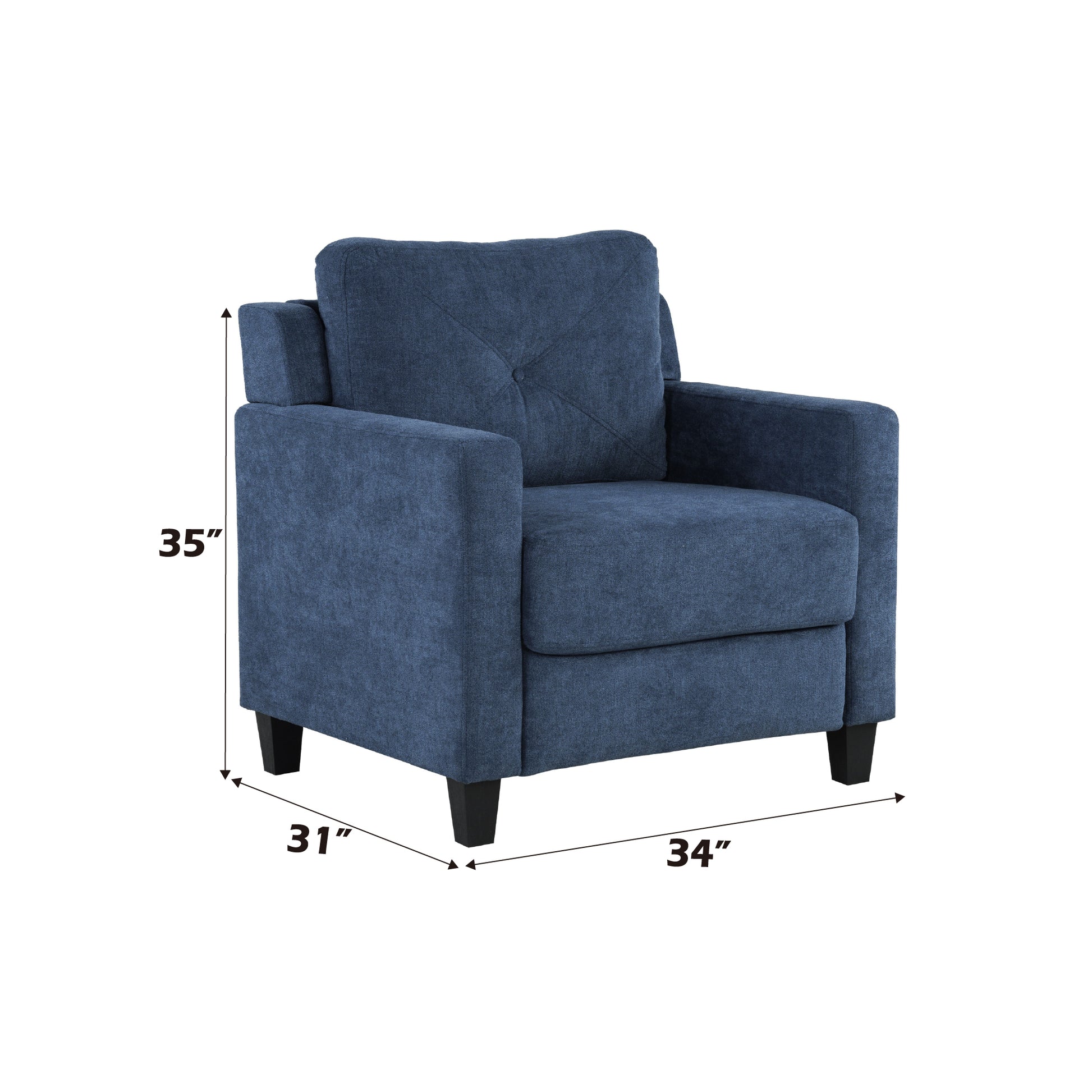 Tufted back navy blue fabric accent chair with square arms