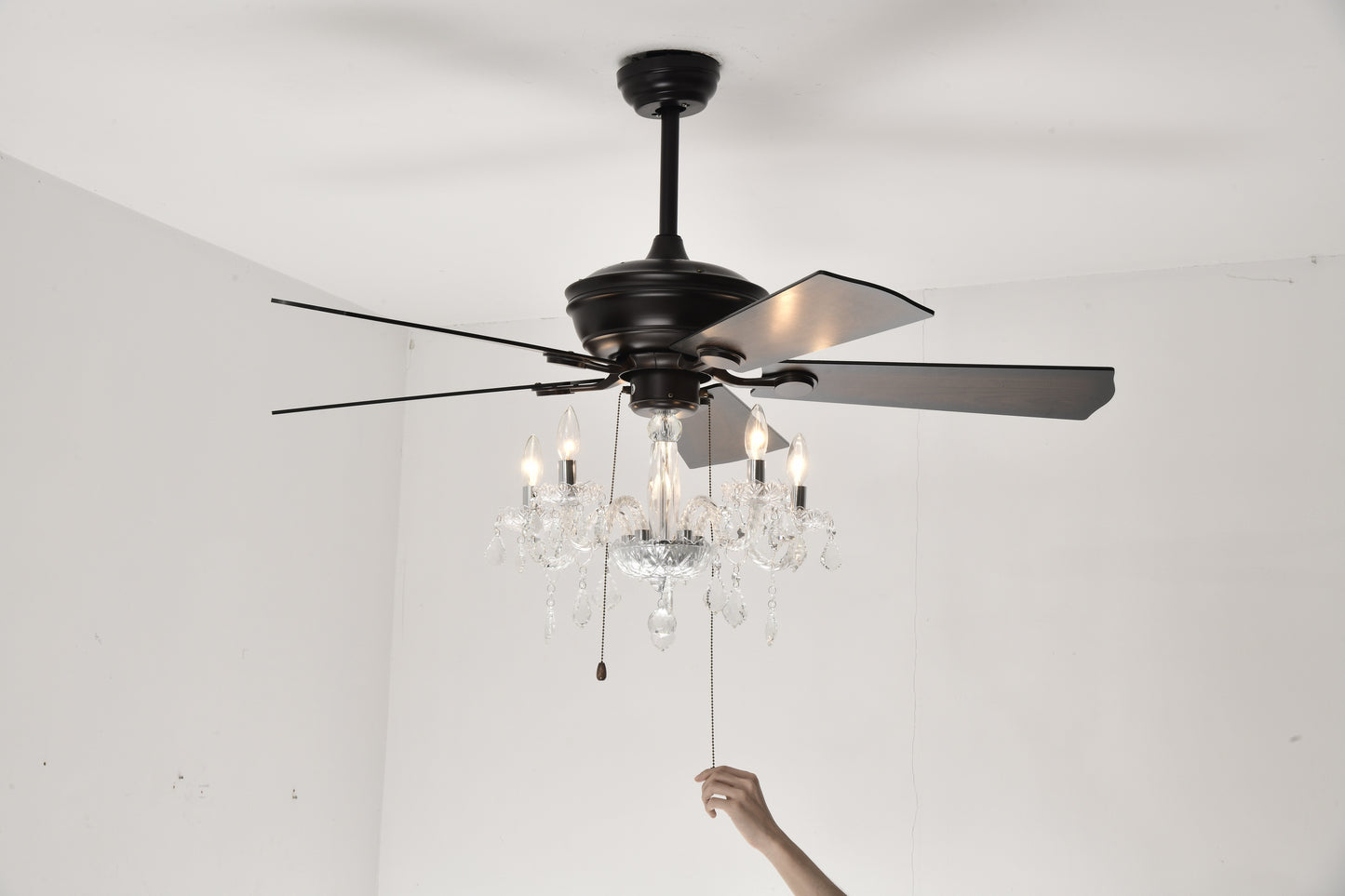 Bronze ceiling fan with crystal chandelier