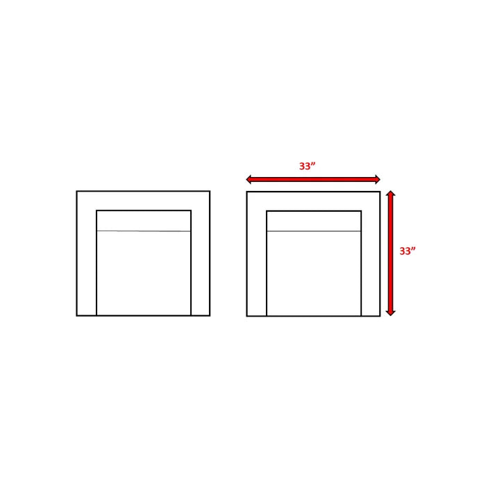 Diagram showing two identical modern chairs with inch width and height dimensions