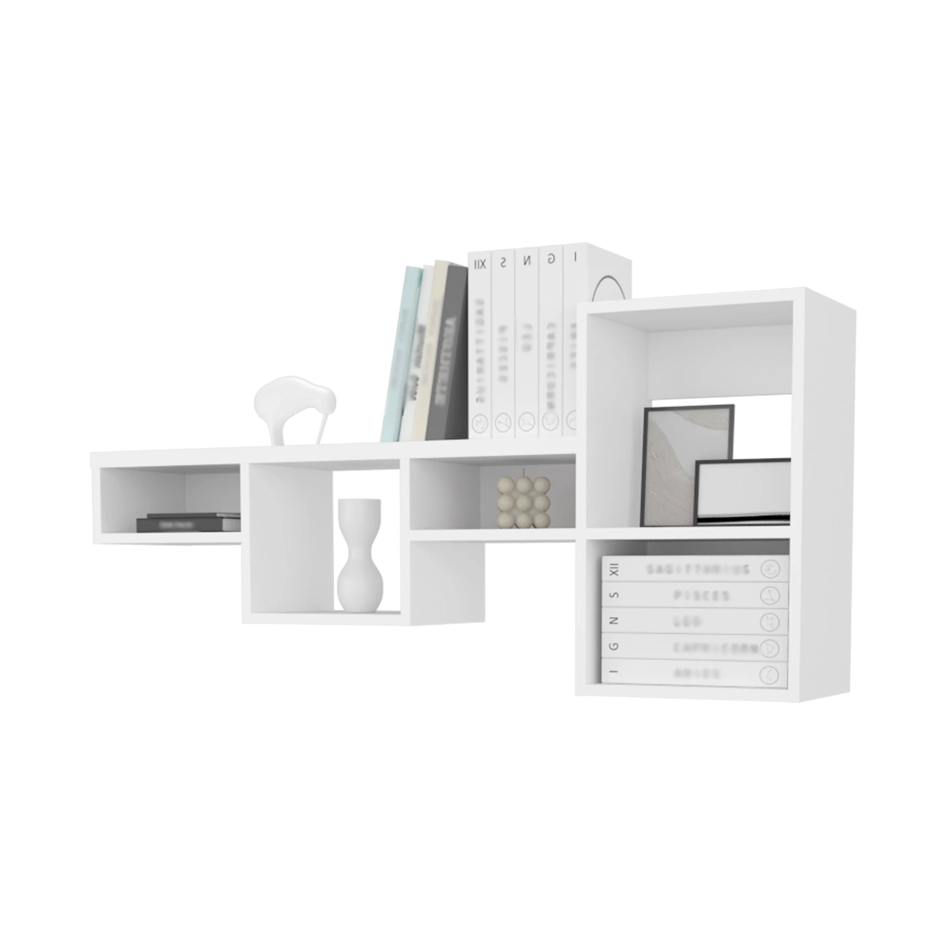 White modern wall shelf with cubbies