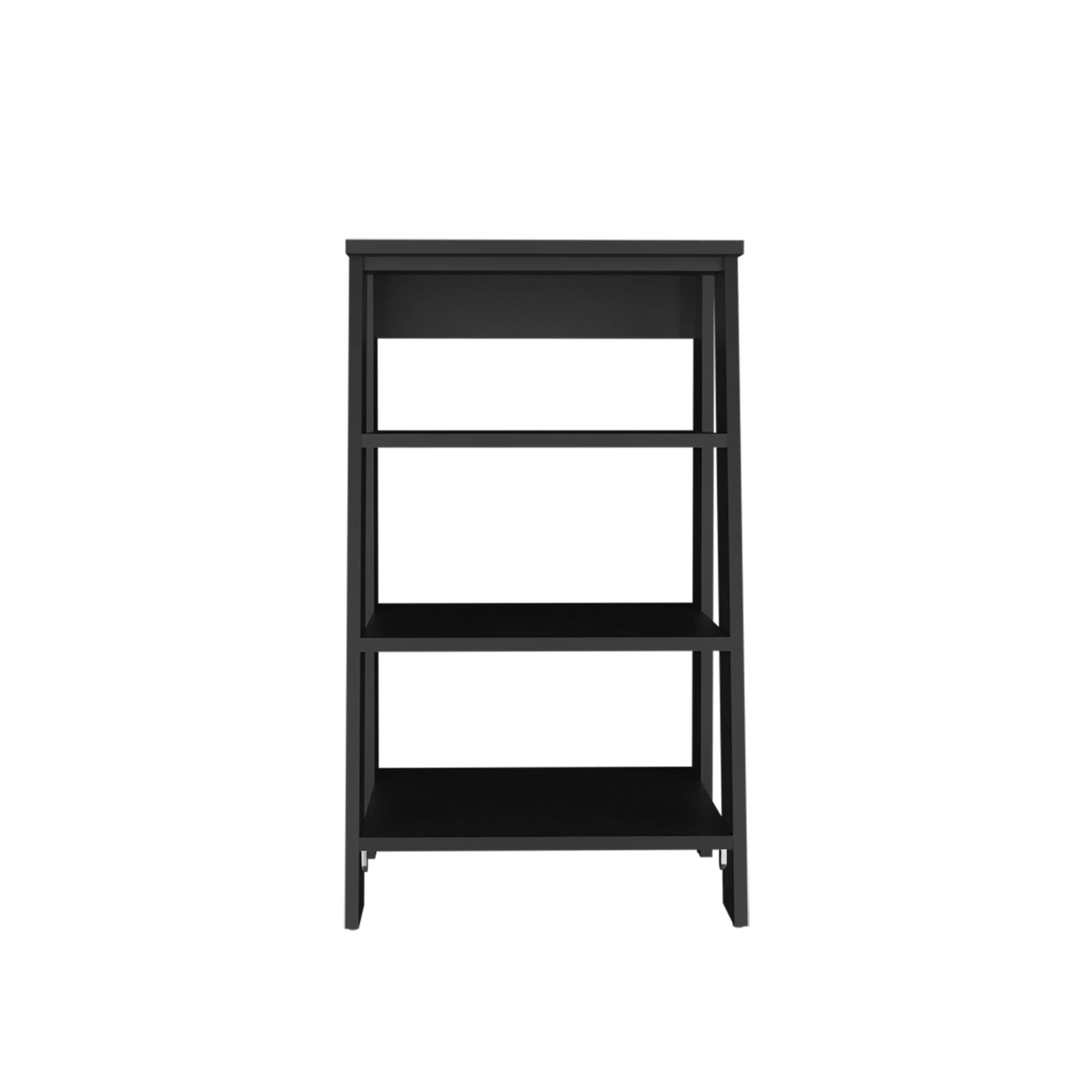 Black modern ladder bookshelf with three shelves