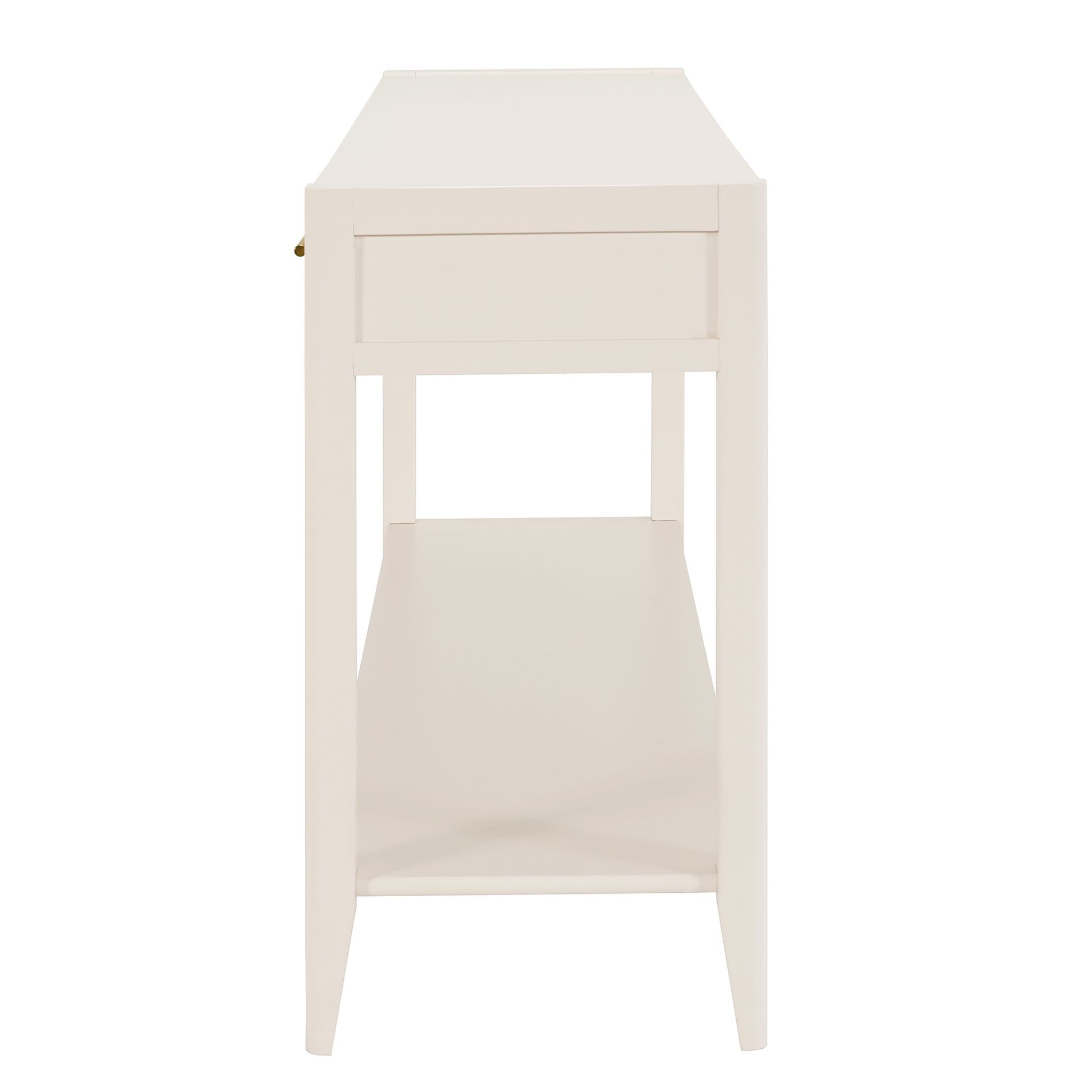 Cream white console table with one drawer and open shelf