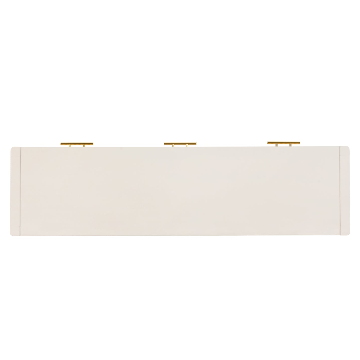 Cream modern console table with gold bar pulls