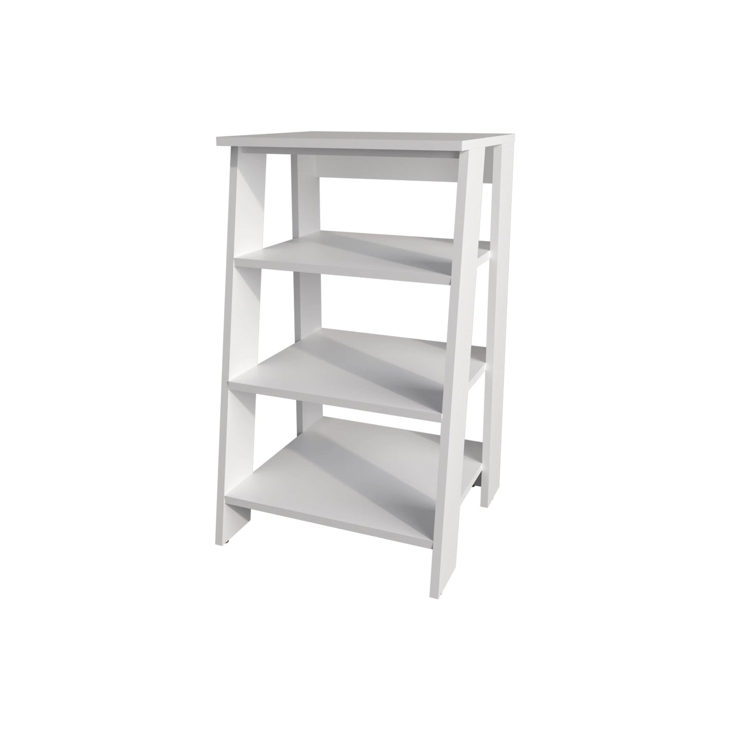 White fourshelf ladder bookshelf with modern design