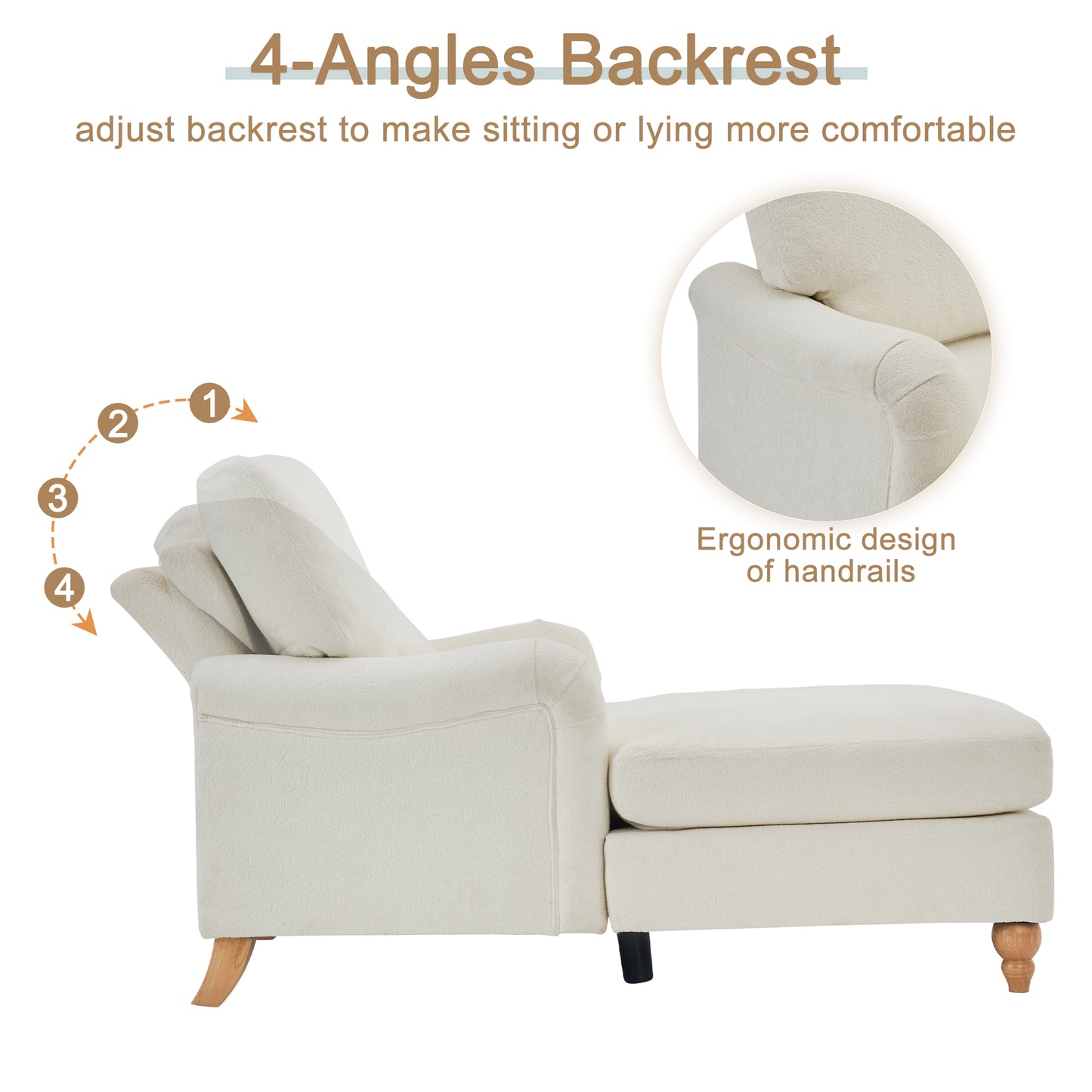 Cream upholstered sofa with adjustable angle backrest for comfort