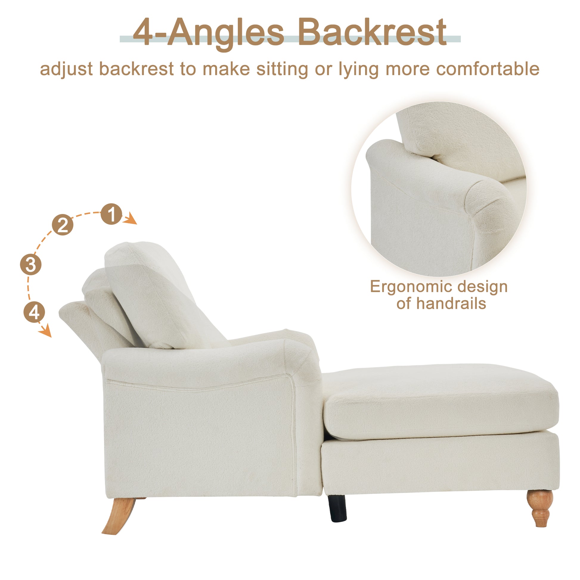 Cream upholstered sofa with adjustable angle backrest for comfort