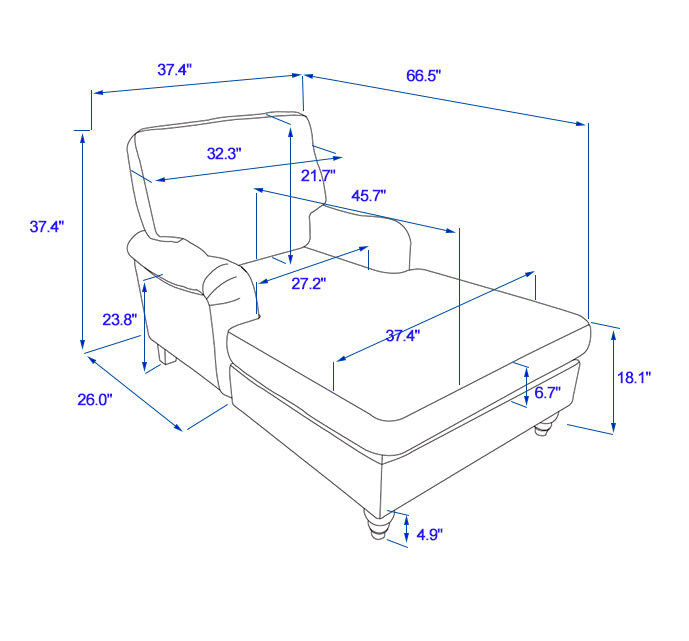 Diagram showing chaise lounge dimensions