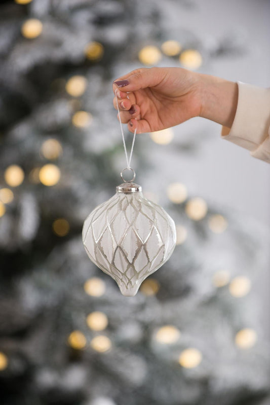 White diamondpatterned glass Christmas ornament