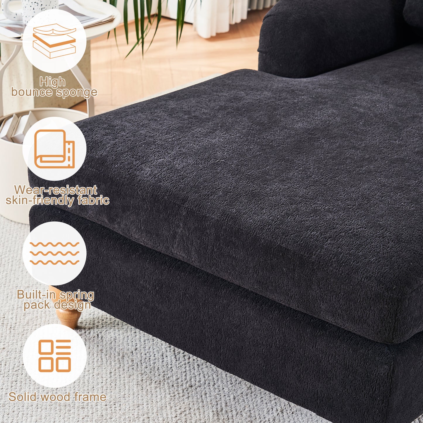 Dark grey plush sofa with high bounce sponge cushioning