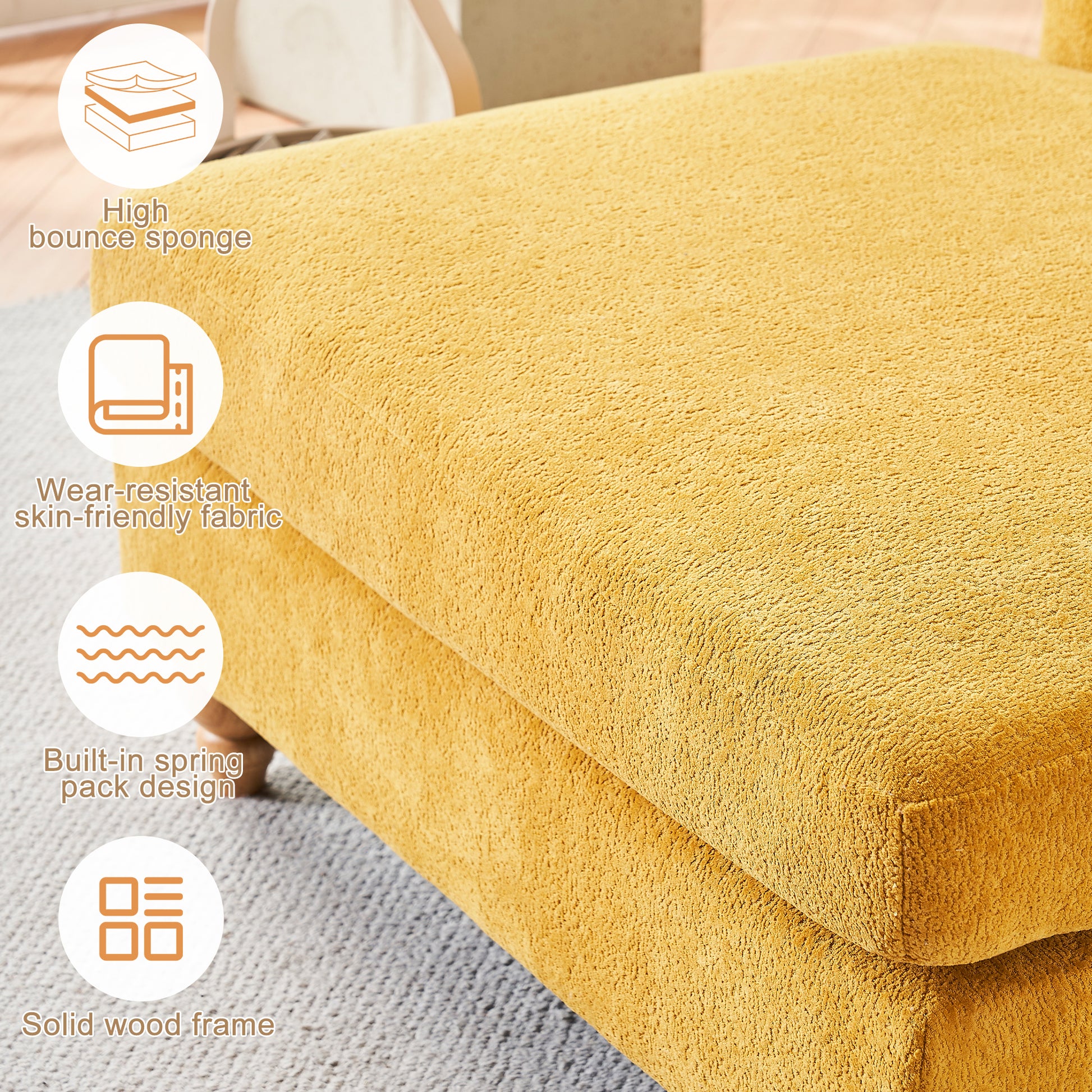 Yellow armchair with high bounce sponge and durable fabric