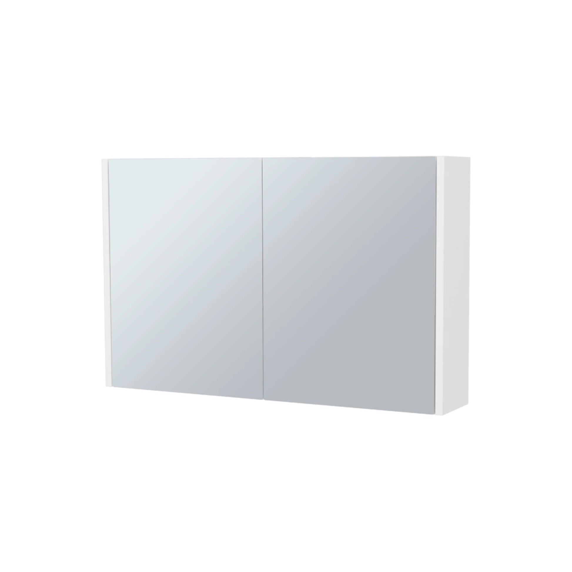 White medicine cabinet with two mirrored doors