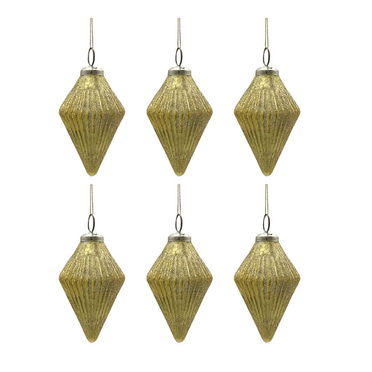Set of  gold glitter diamondshaped glass Christmas ornaments