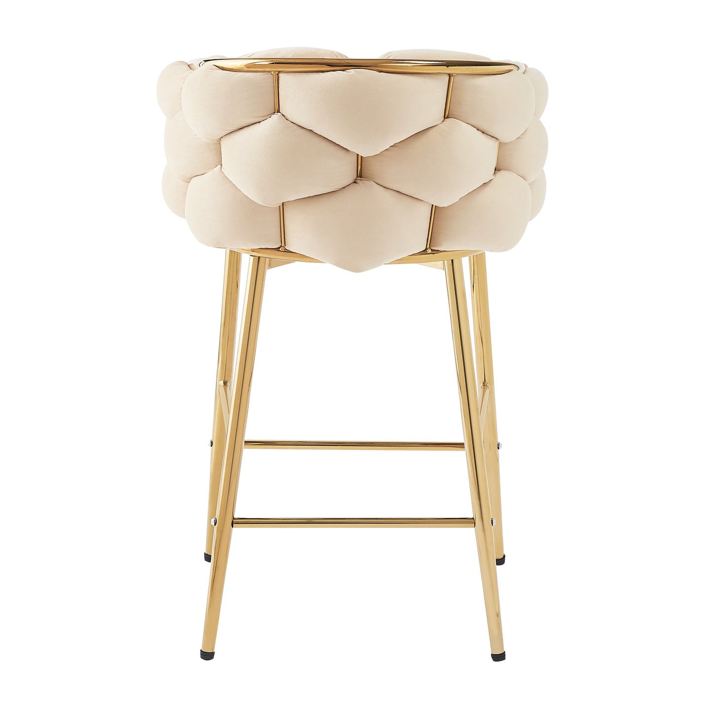 Cream tufted bar stool with gold metal legs and contemporary design