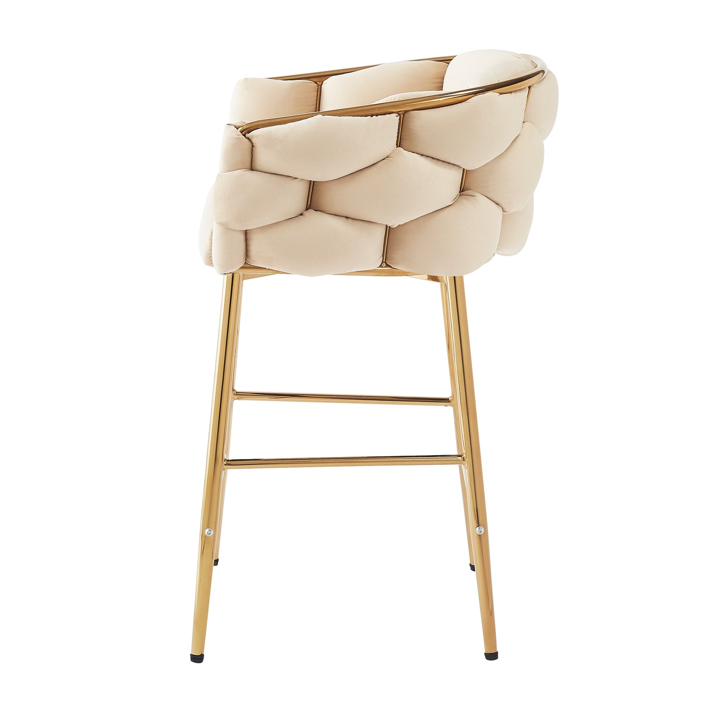 Cream velvet braided bar stool with gold legs