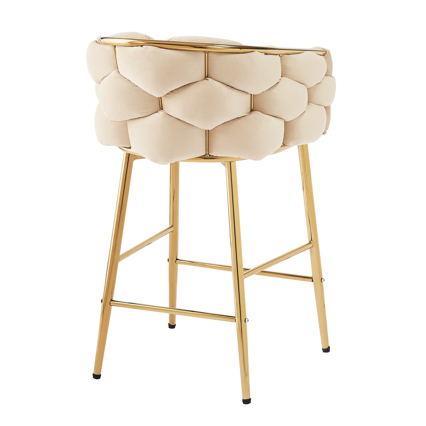 Cream velvet bar stool with geometric tufting and gold metal legs