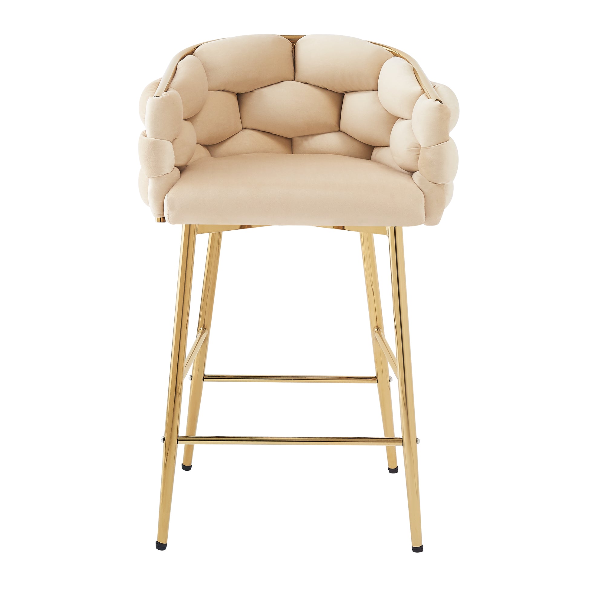 Cream velvet tufted bar stool with gold metal legs