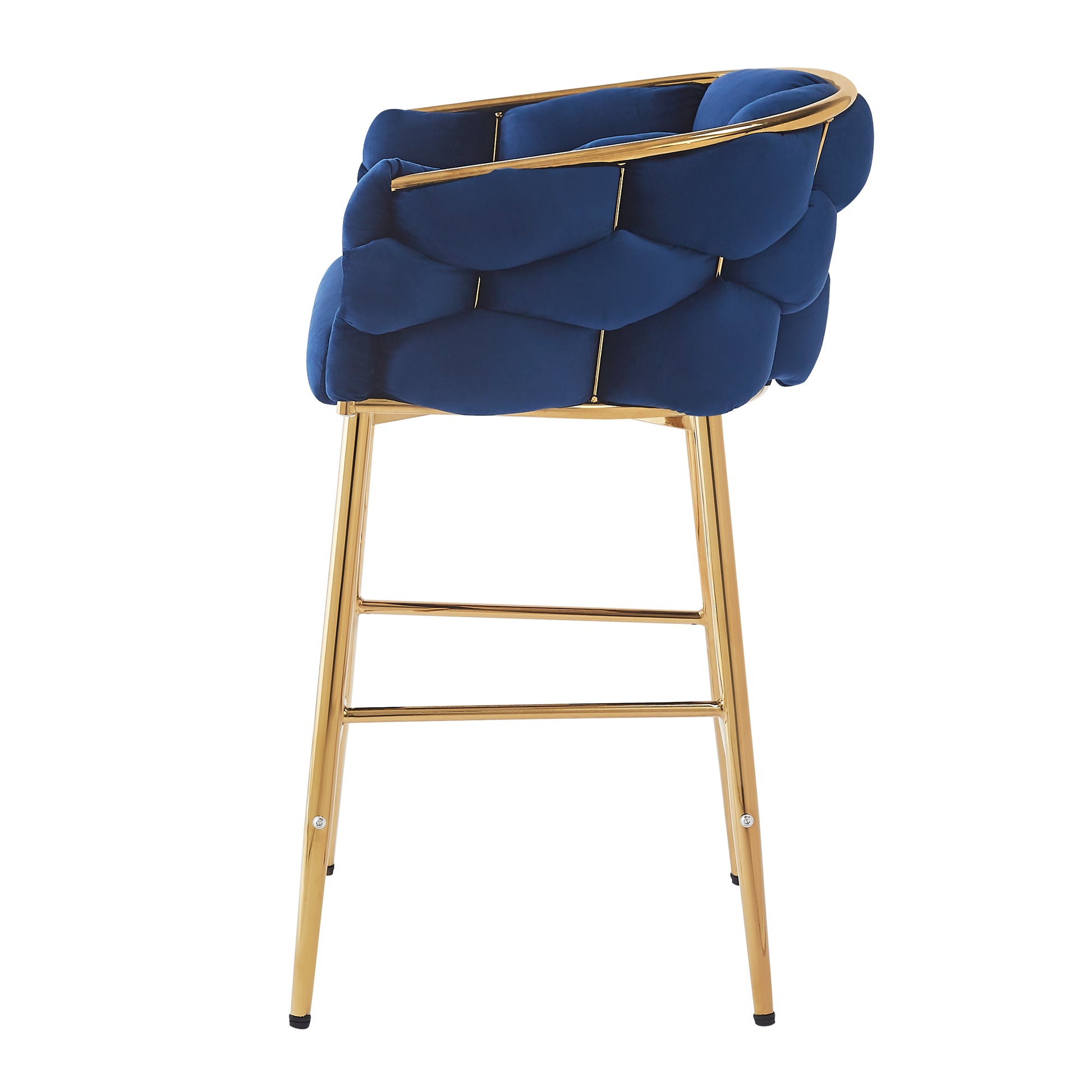 Deep blue velvet bar stool with gold frame