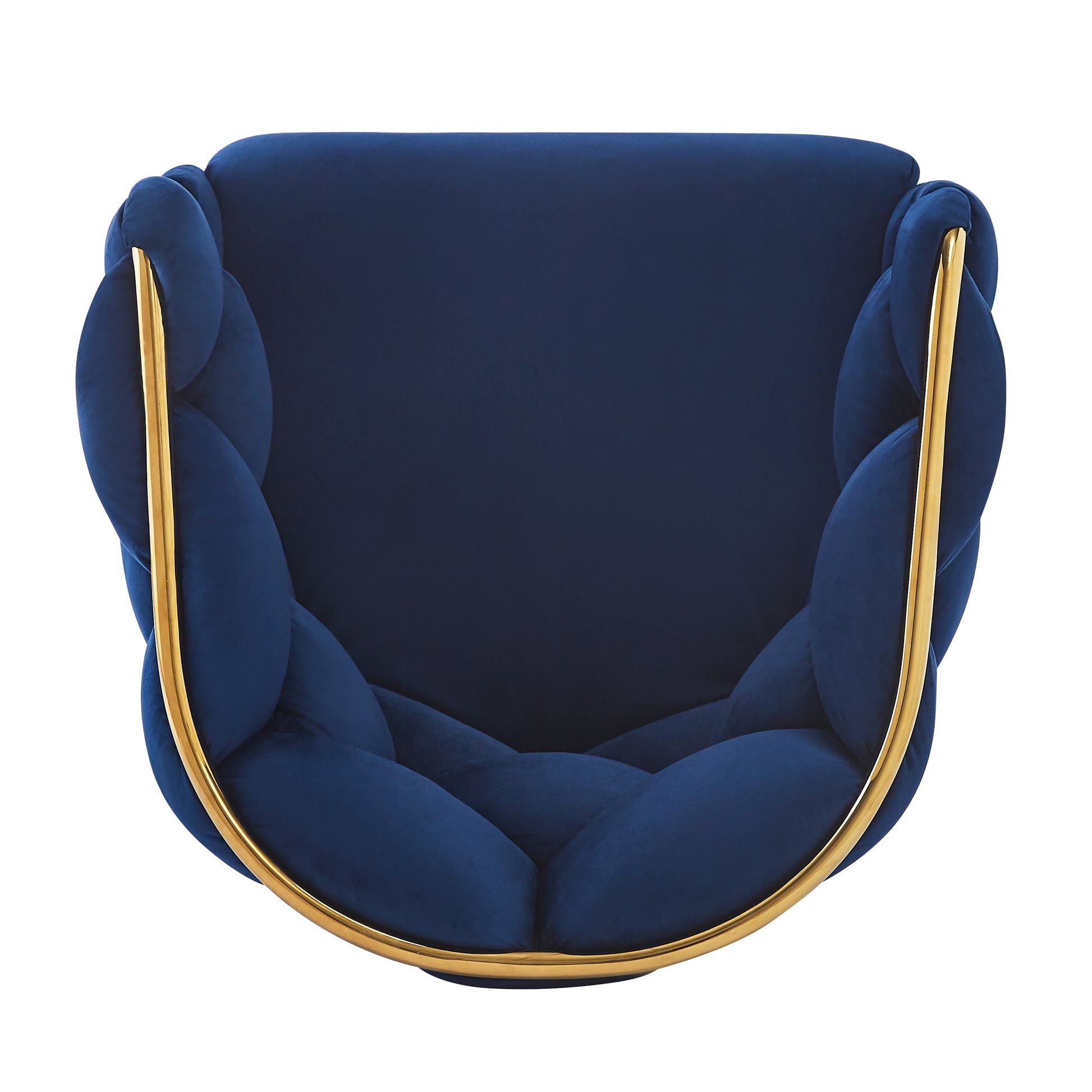 Deep blue velvet armchair with gold accents