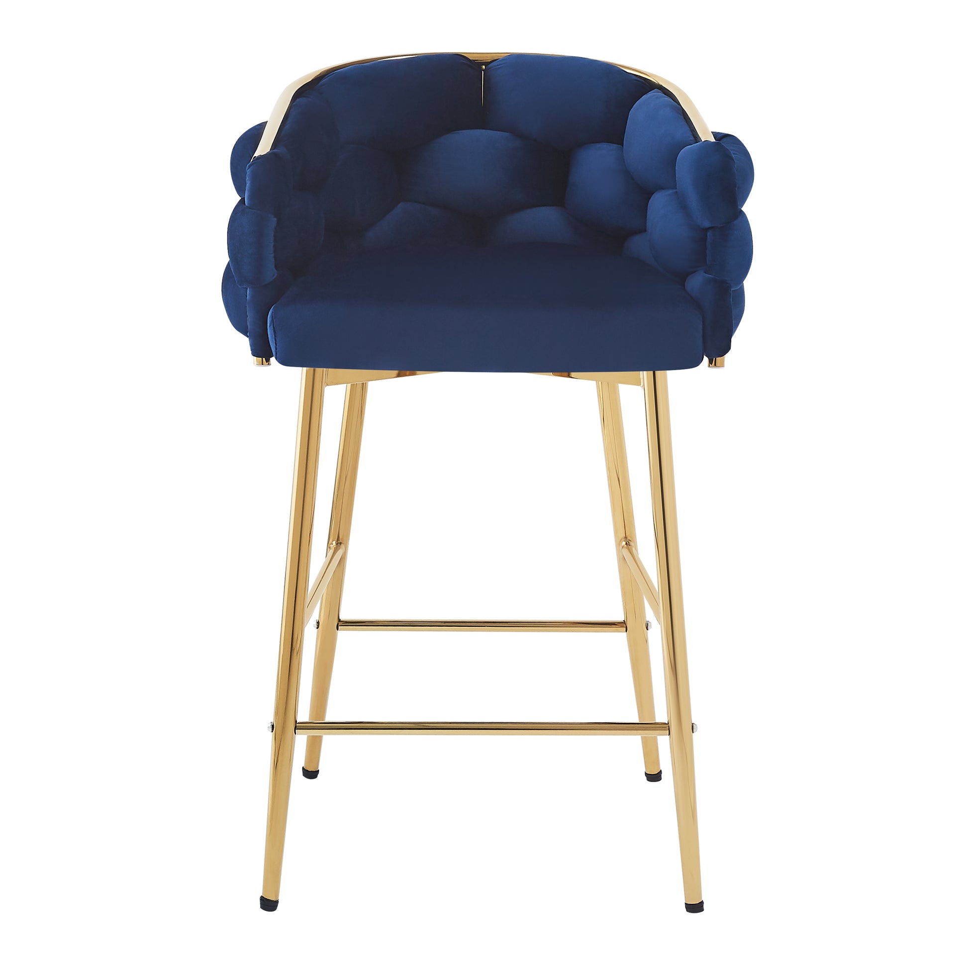 Navy blue velvet tufted bar stool with gold metal legs