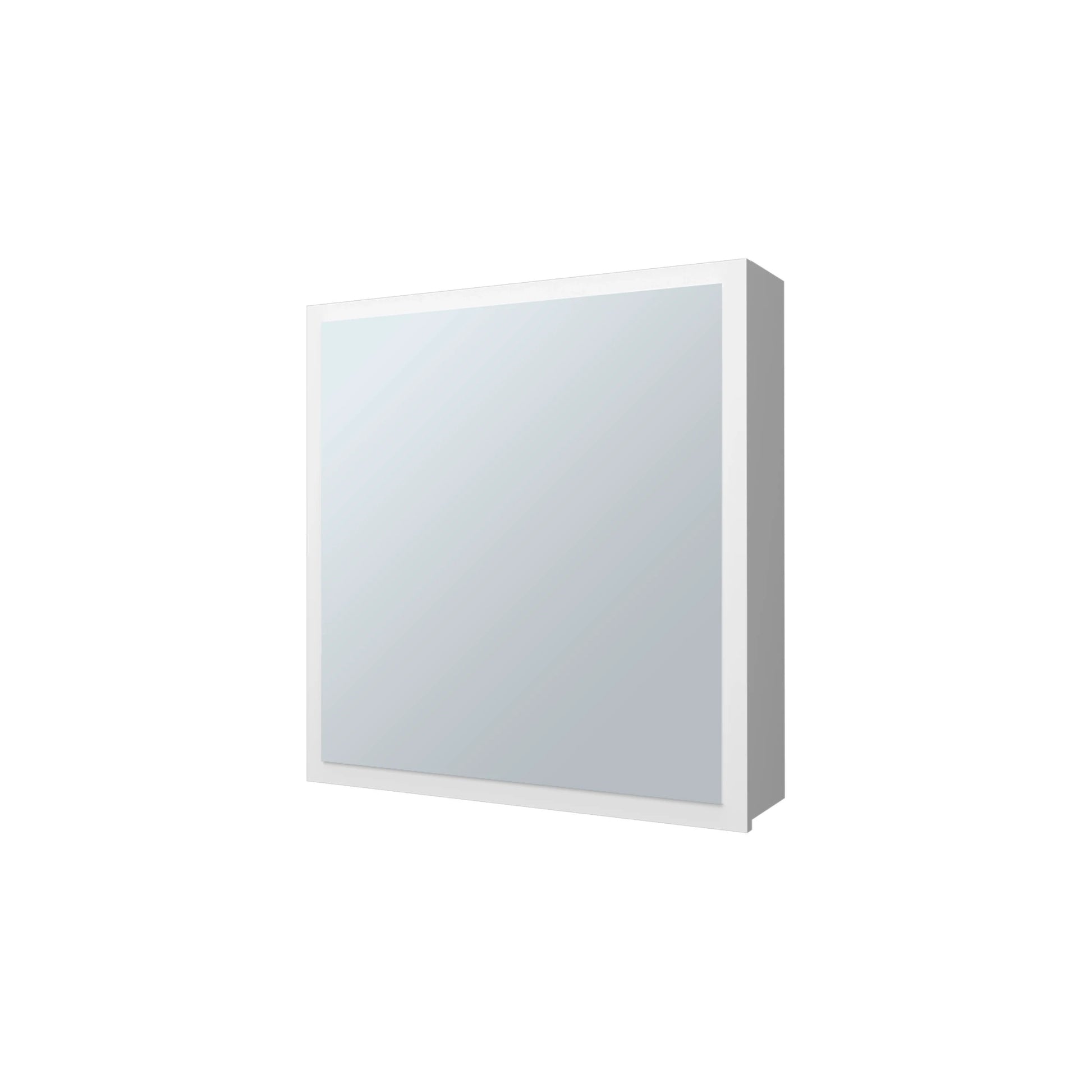 Modern white framed medicine cabinet with mirrored door