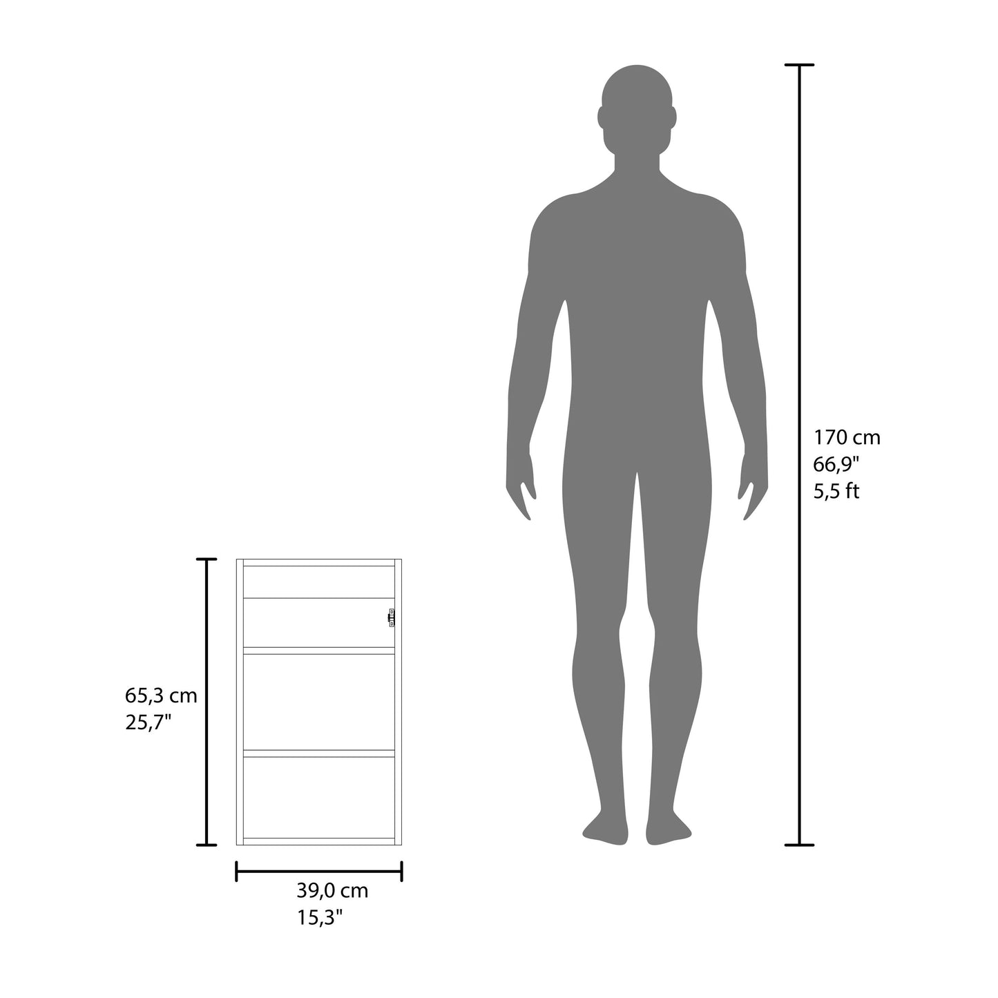 White twoshelf storage cabinet with a door