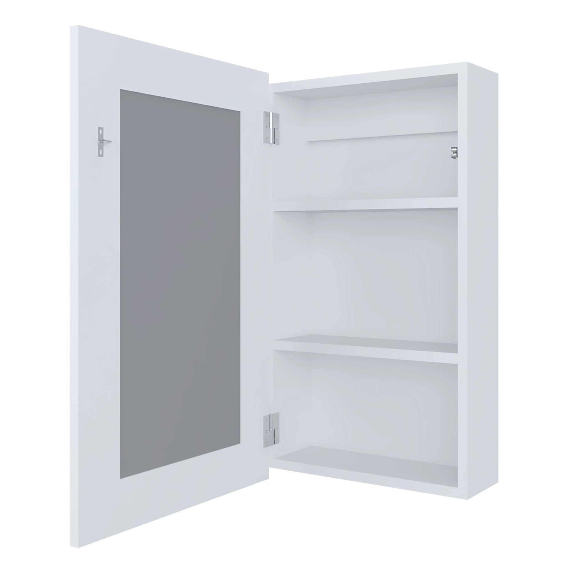 White modern medicine cabinet with mirrored door open