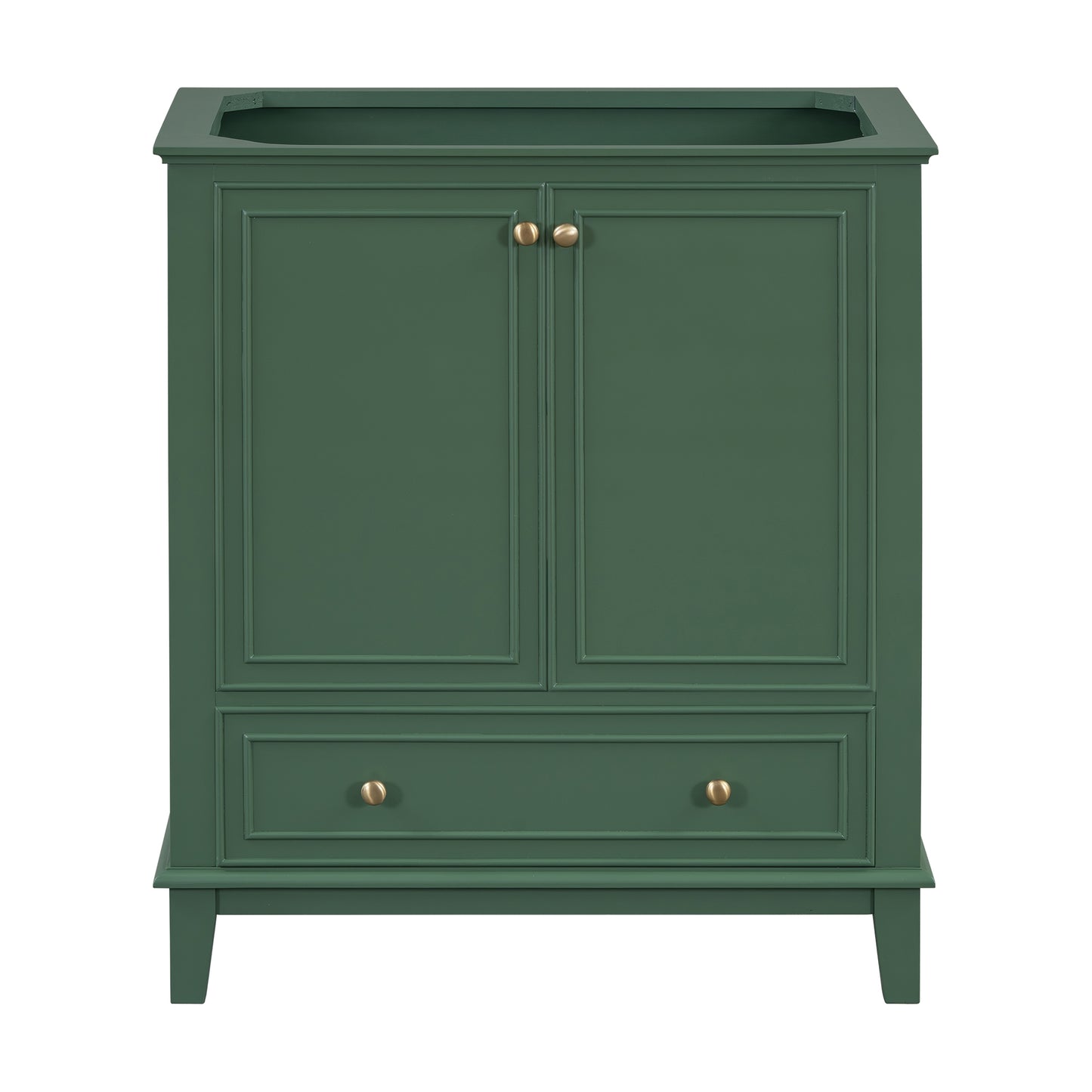 Green vanity cabinet with two doors and two drawers