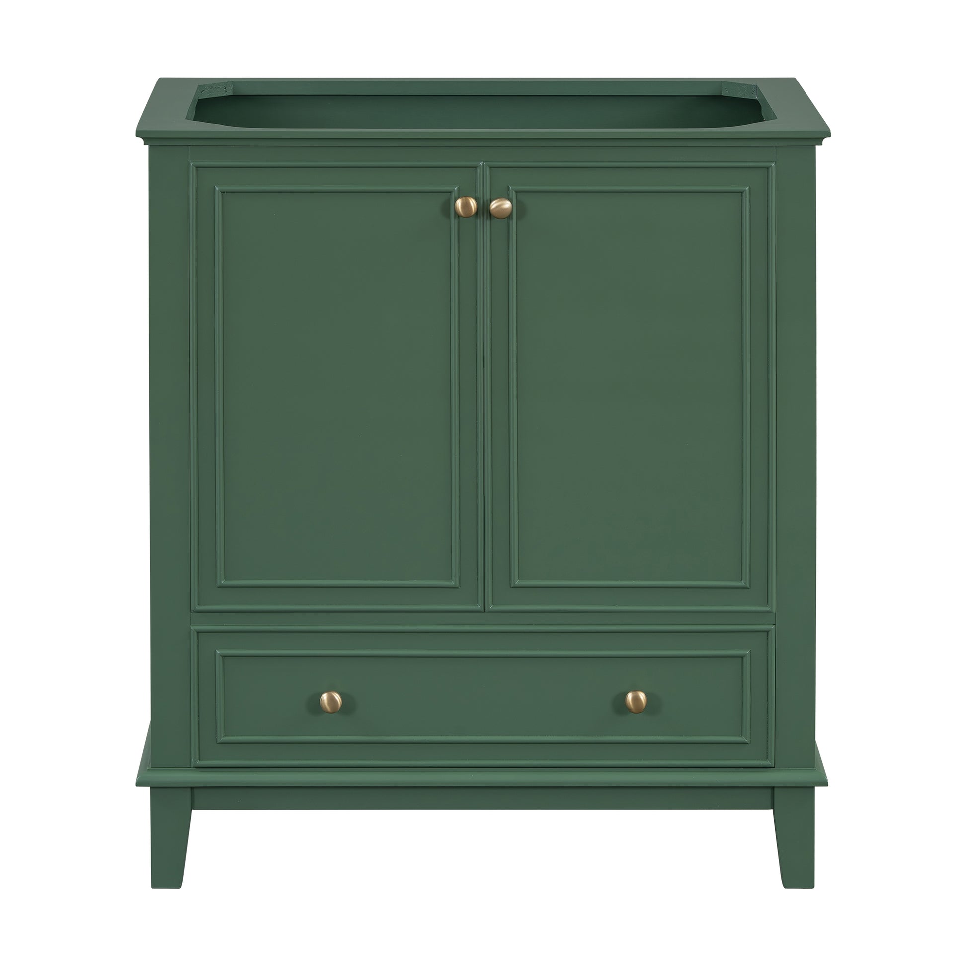 Green vanity cabinet with two doors and two drawers