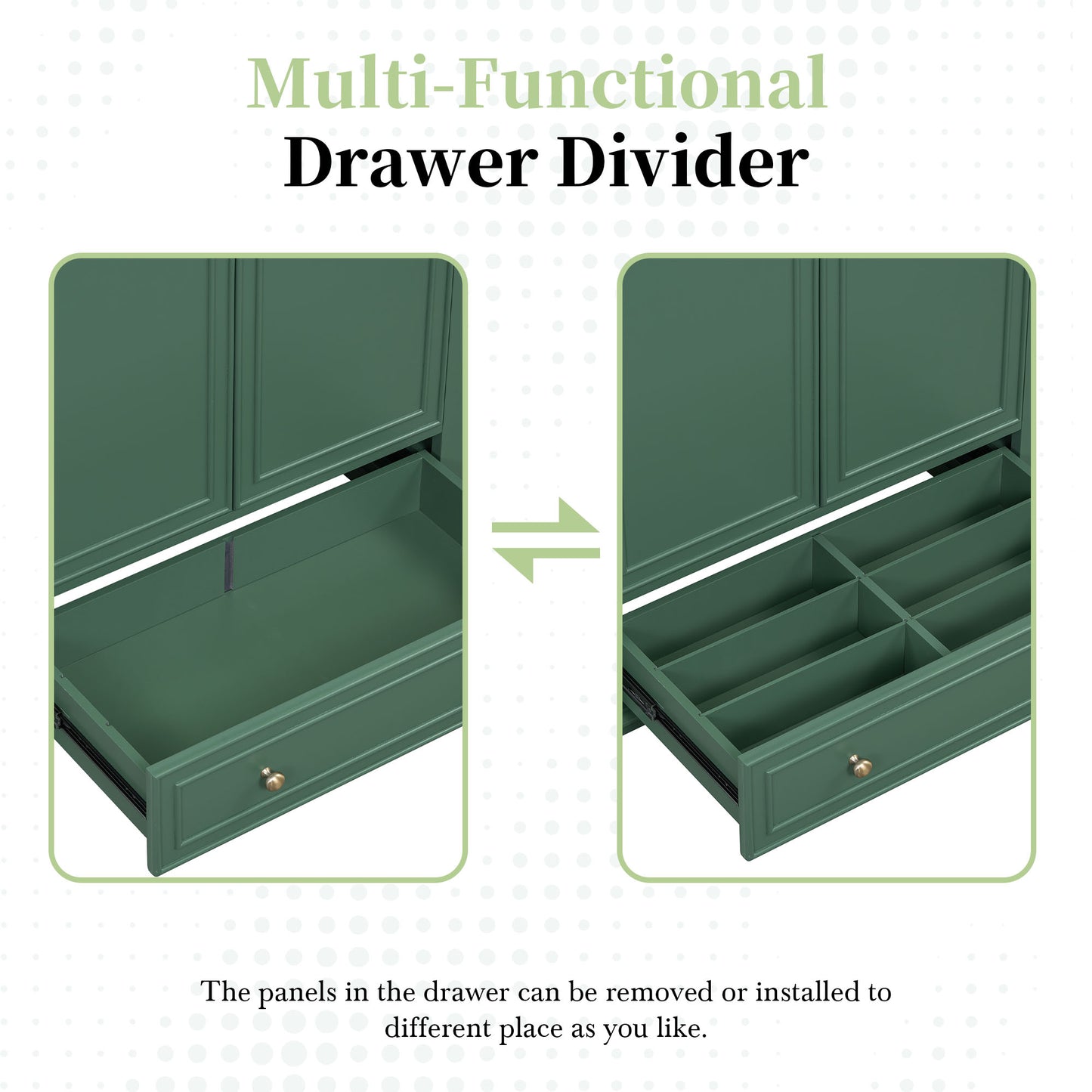 Green drawer with divider panels installed