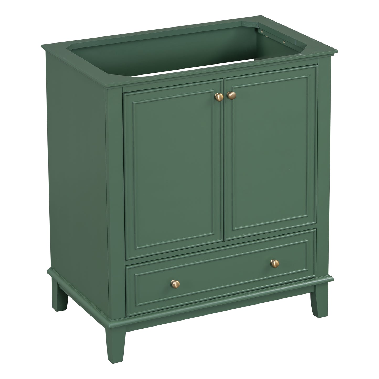 Deep green singlesink bathroom vanity with two doors and one drawer