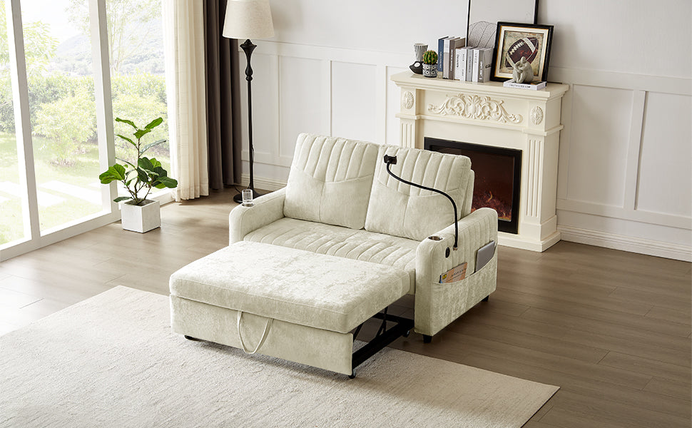 Cream sectional sofa bed with chaise