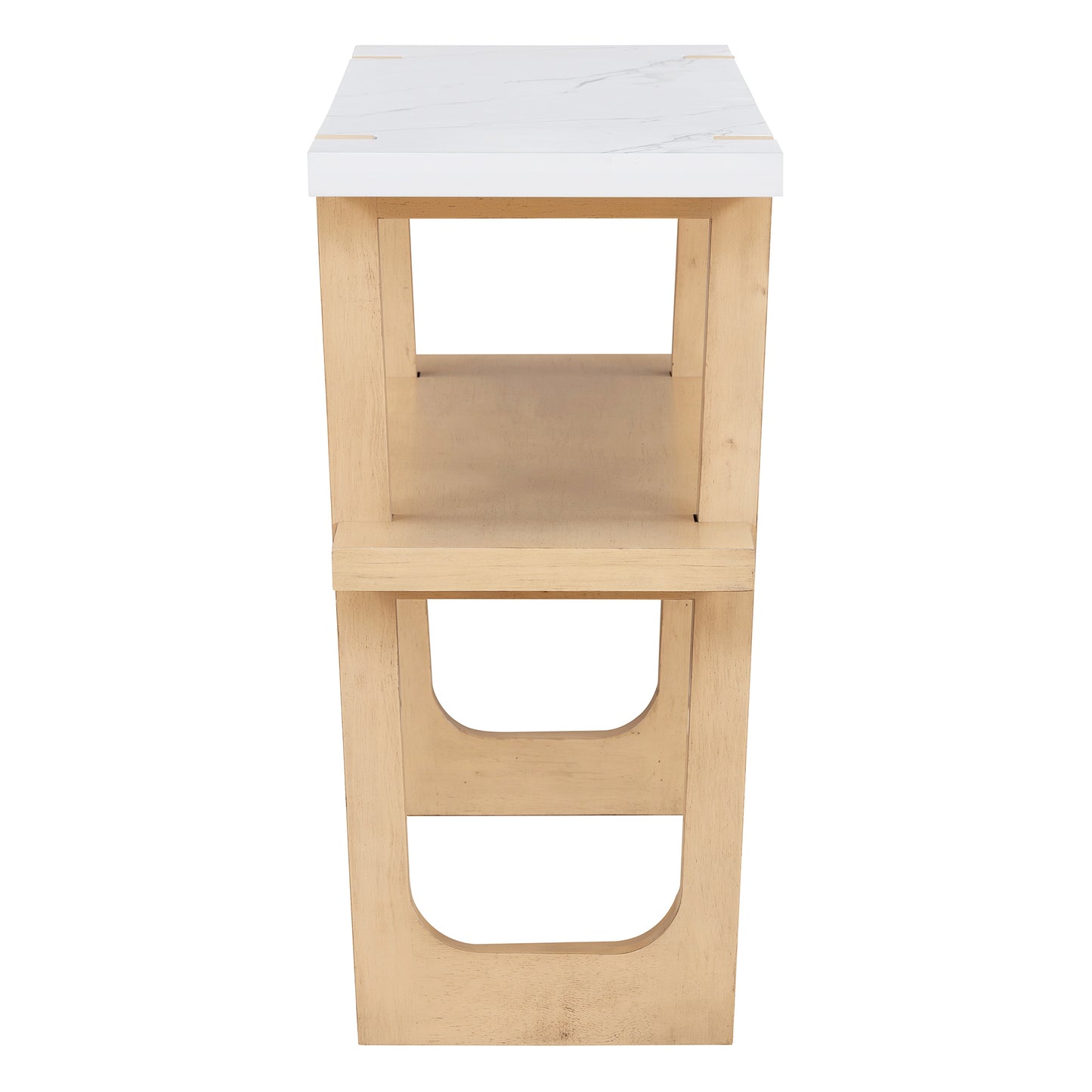 Modern console table with white marble top and light wood base