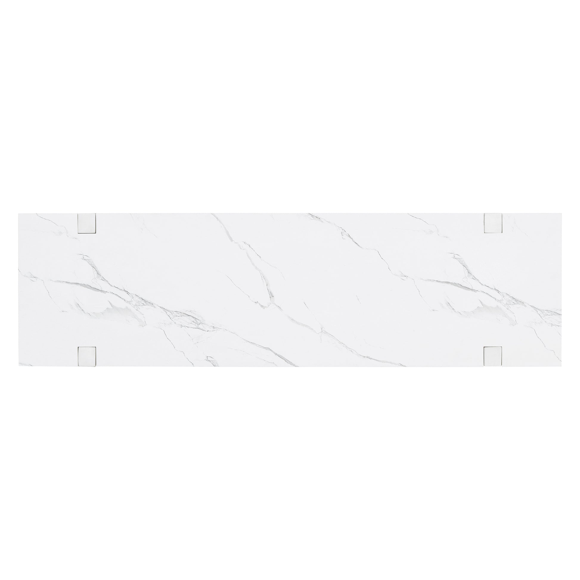 White marble top shelf with subtle grey veining and polished chrome accents