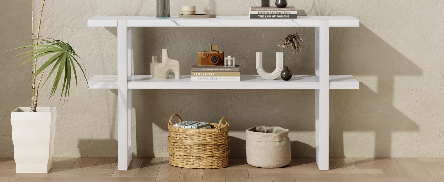Modern white console table with marble top