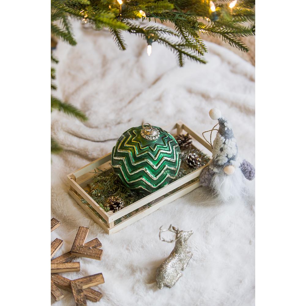 Green chevron glass Christmas ornament with glitter accents