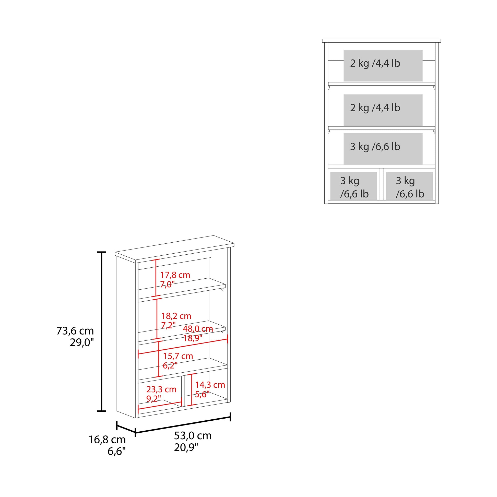 Open shelf unit dimensions  cm H x  cm W x  cm D