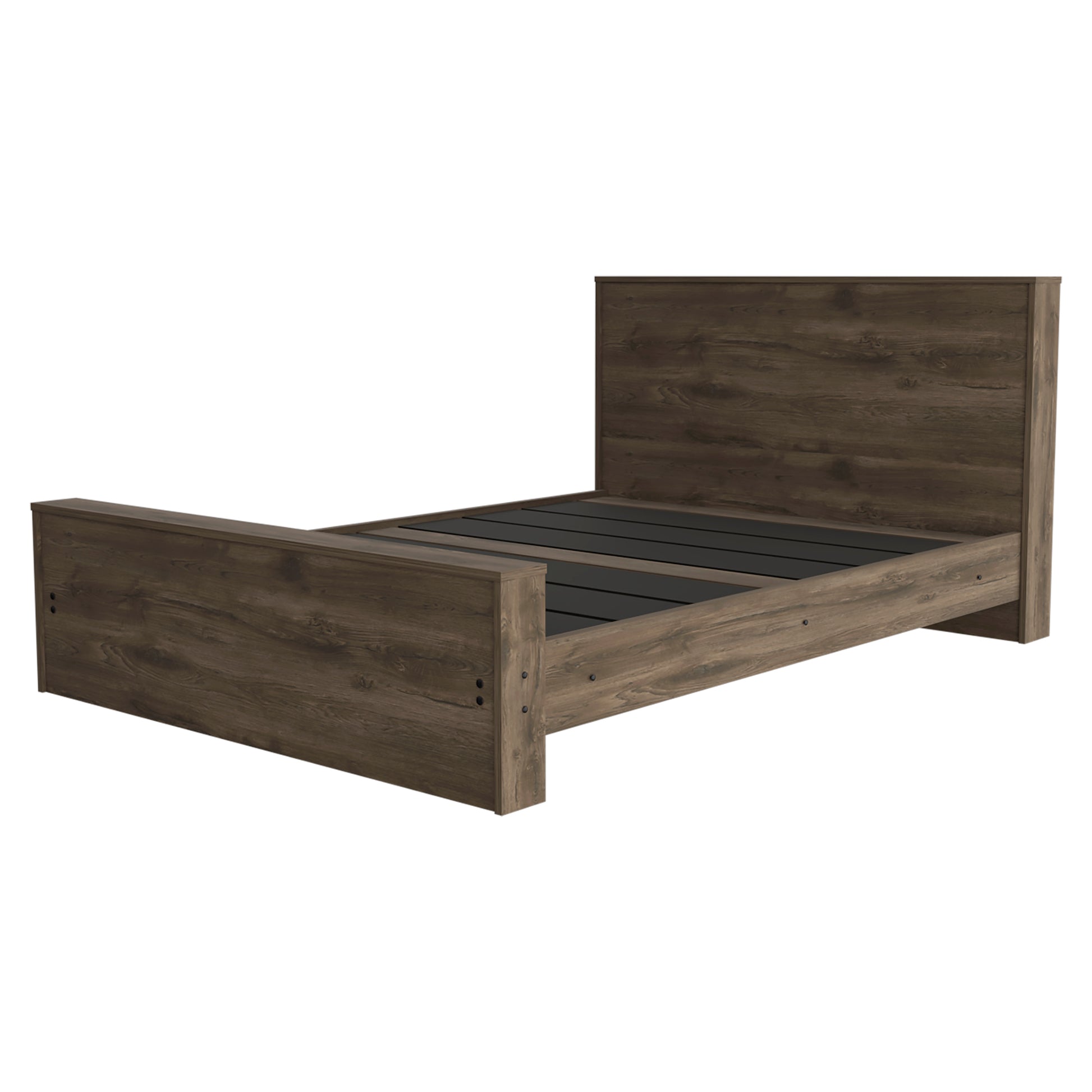 Modern platform bed frame in dark oak wood finish