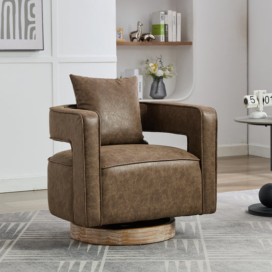 Brown faux leather swivel accent chair with square seat