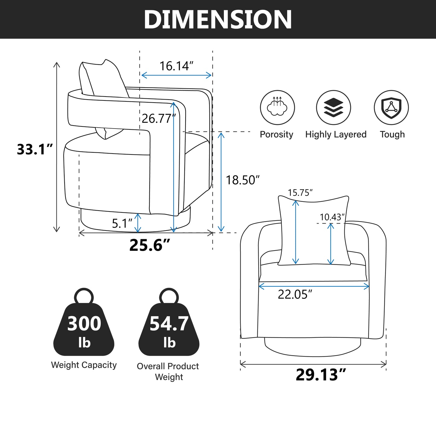 Swivel chair dimensions  H x  W  lb capacity