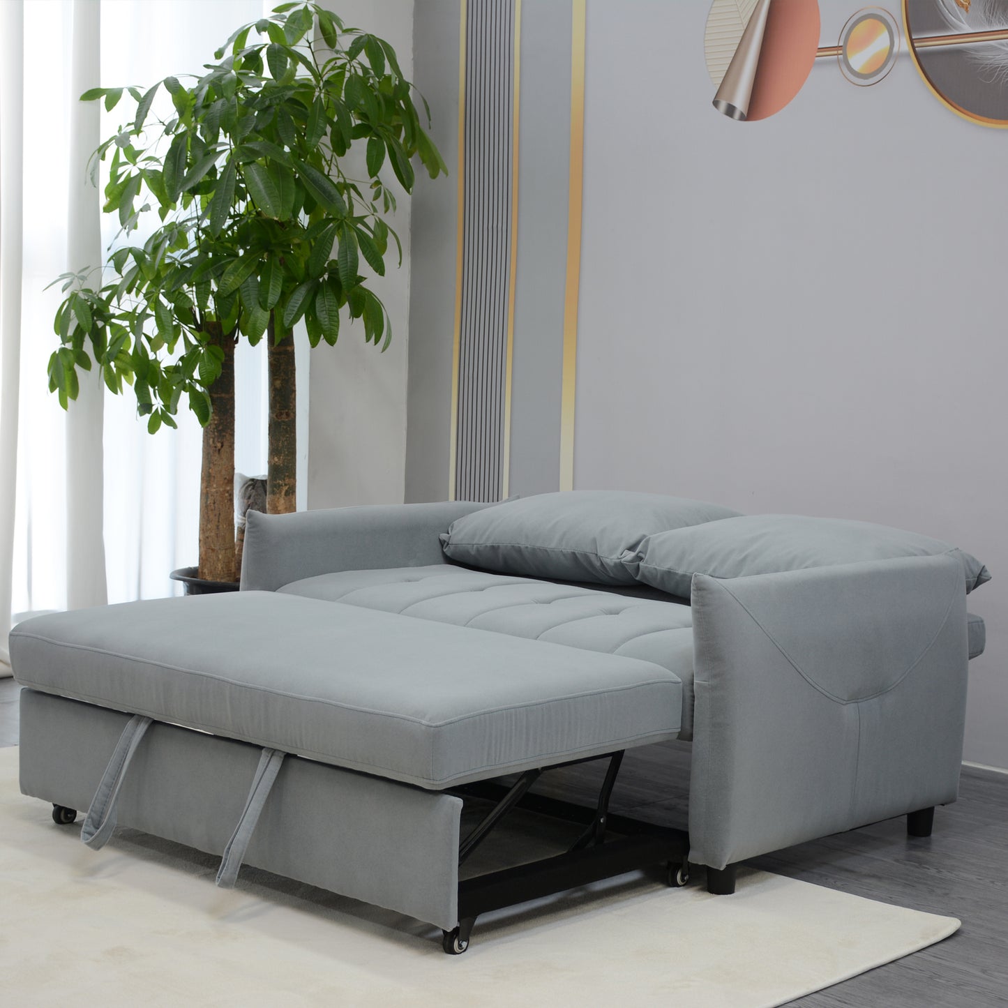 Grey velvet sofa bed with pullout chaise