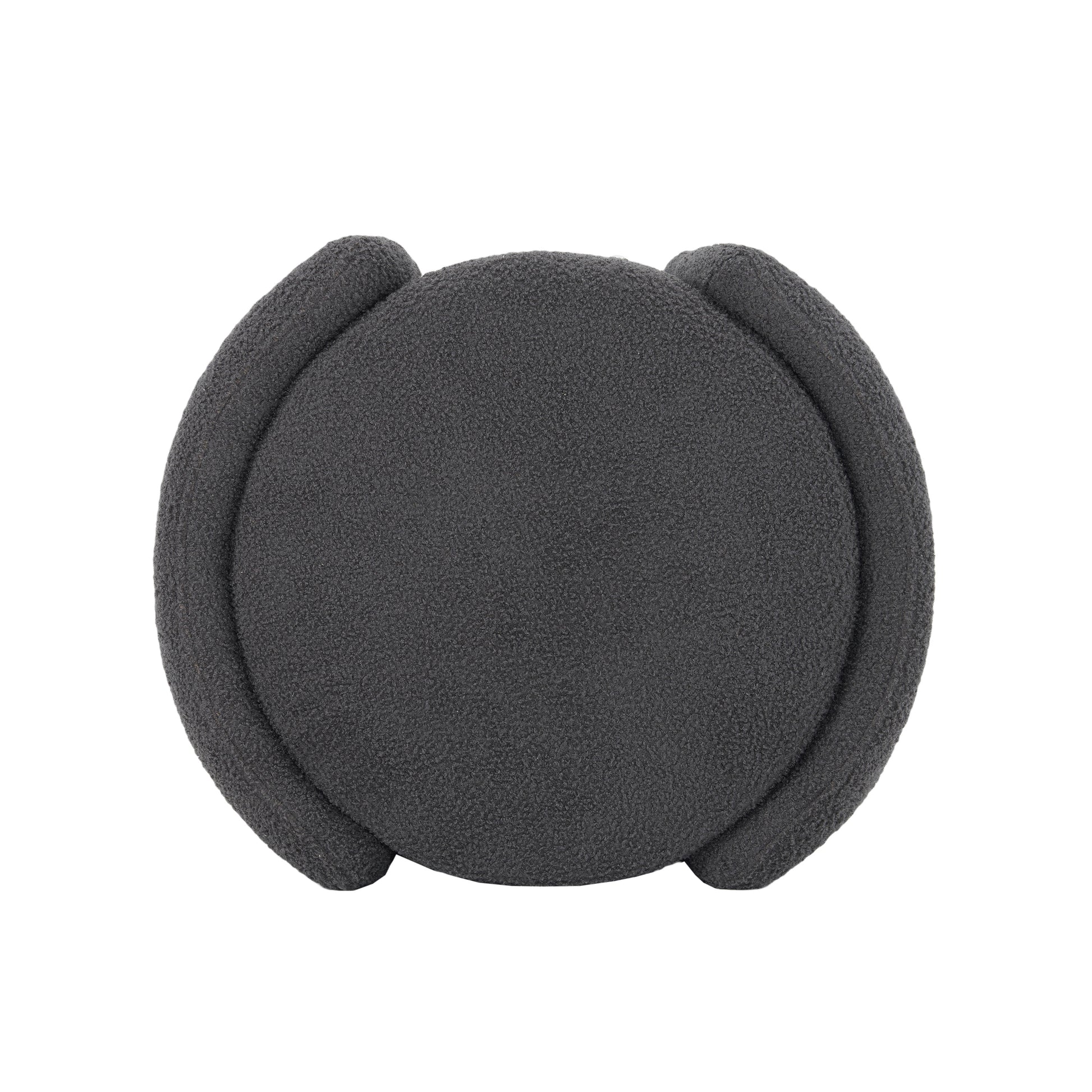 Dark gray plush spherical pillow with textured fabric