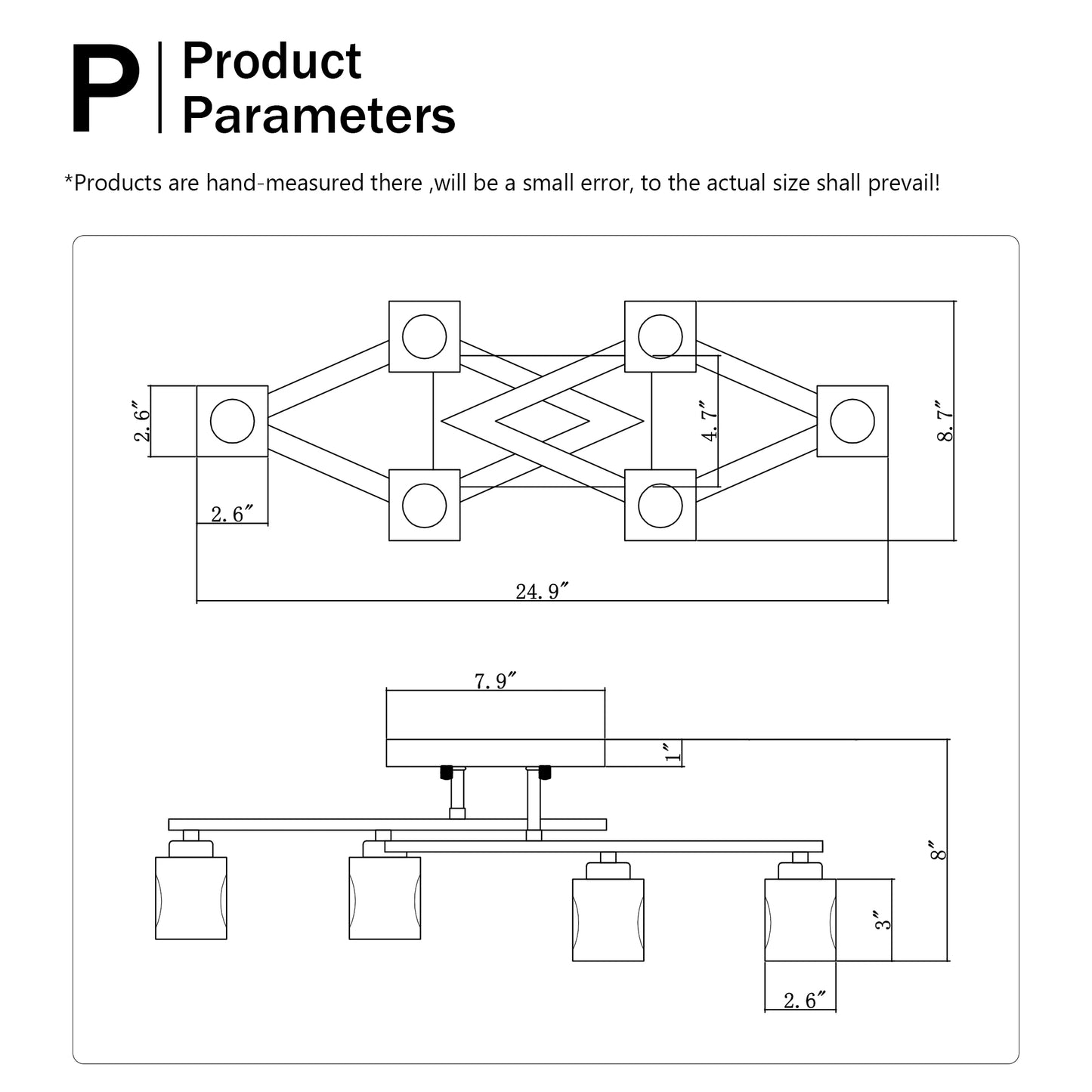 Line drawing of modern linear chandelier with geometric accents
