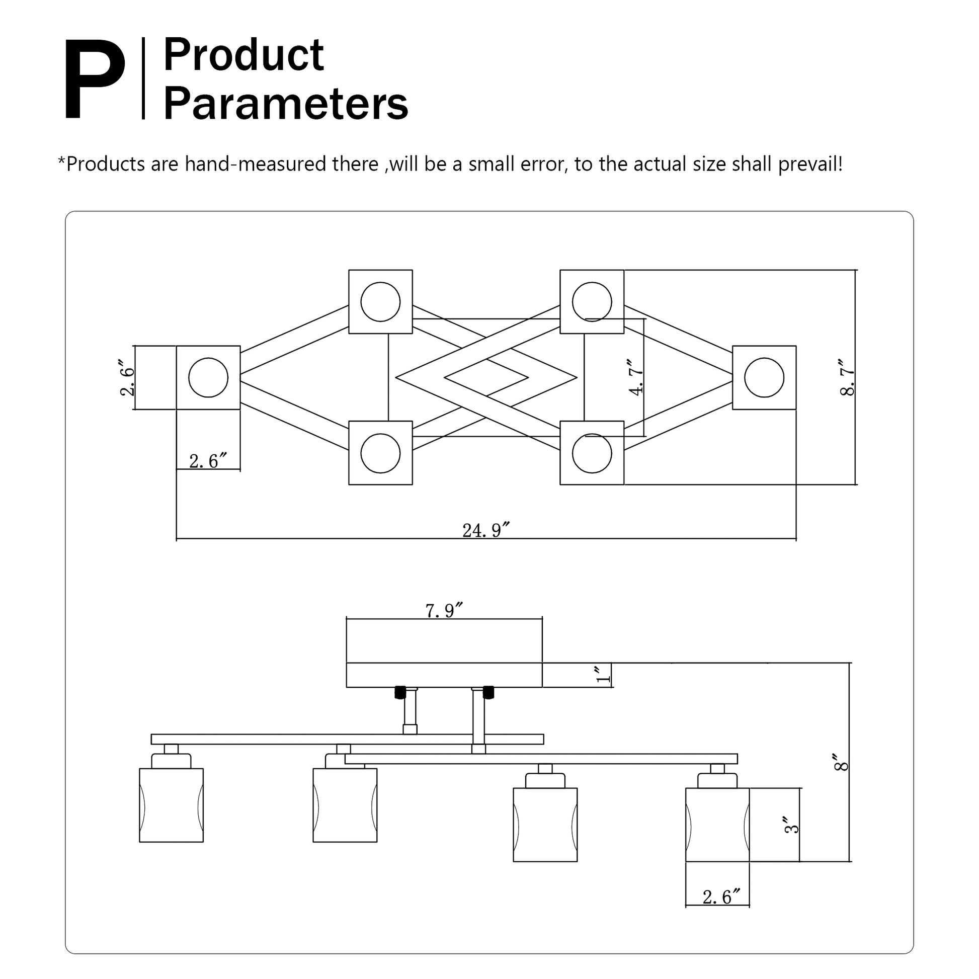 Line drawing of modern linear chandelier with geometric accents