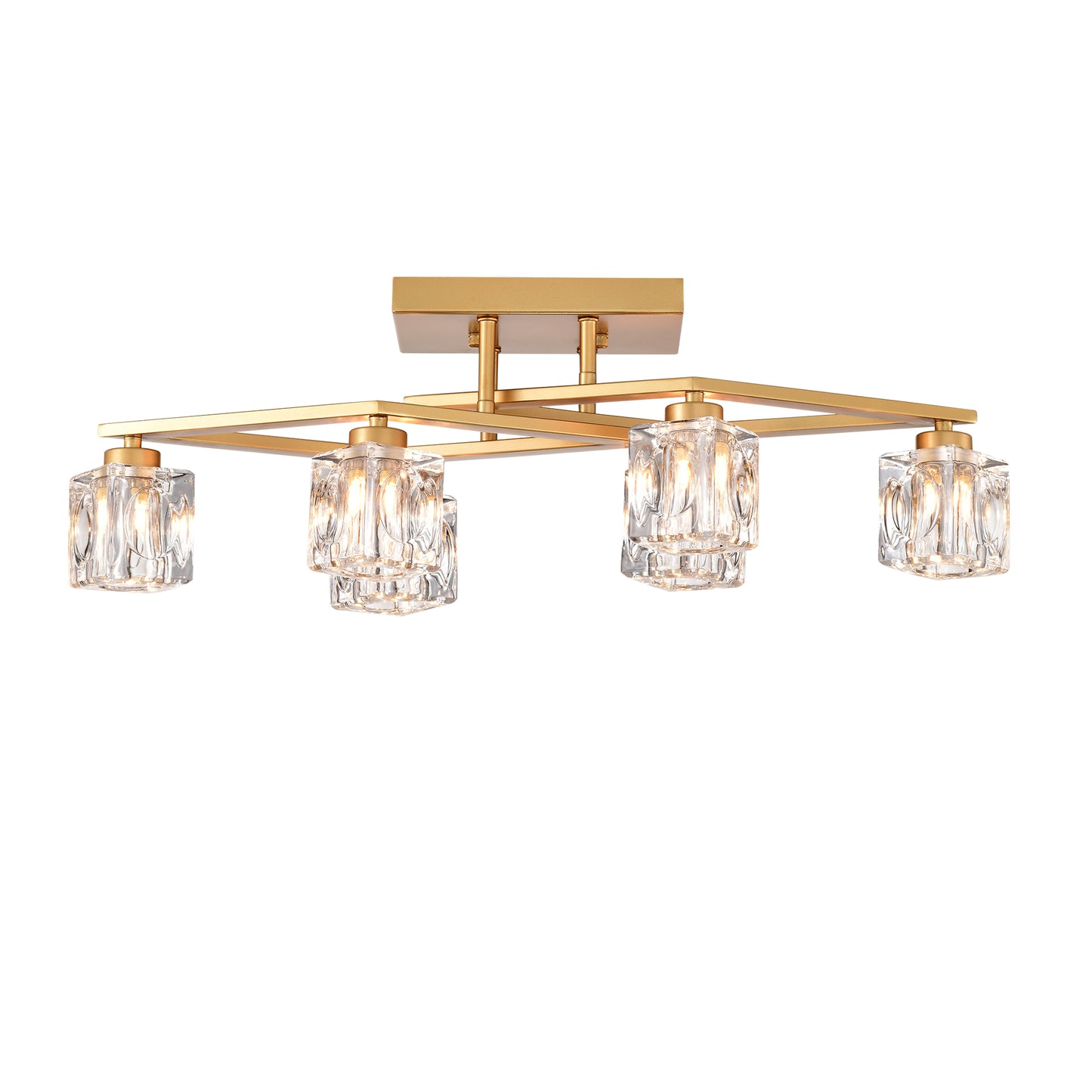 Gold flush mount light with crystal shades