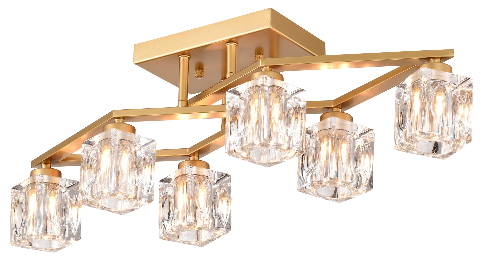 Modern gold flush mount ceiling light with clear crystal glass shades