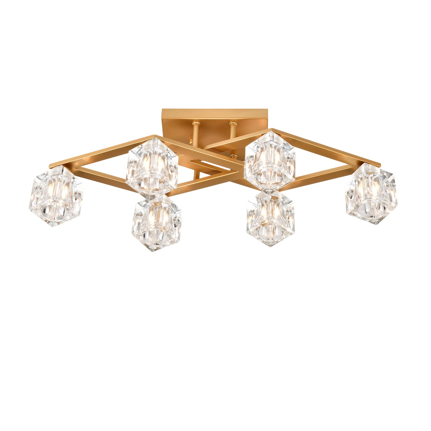 Gold flush mount ceiling light with hexagonal crystal shades