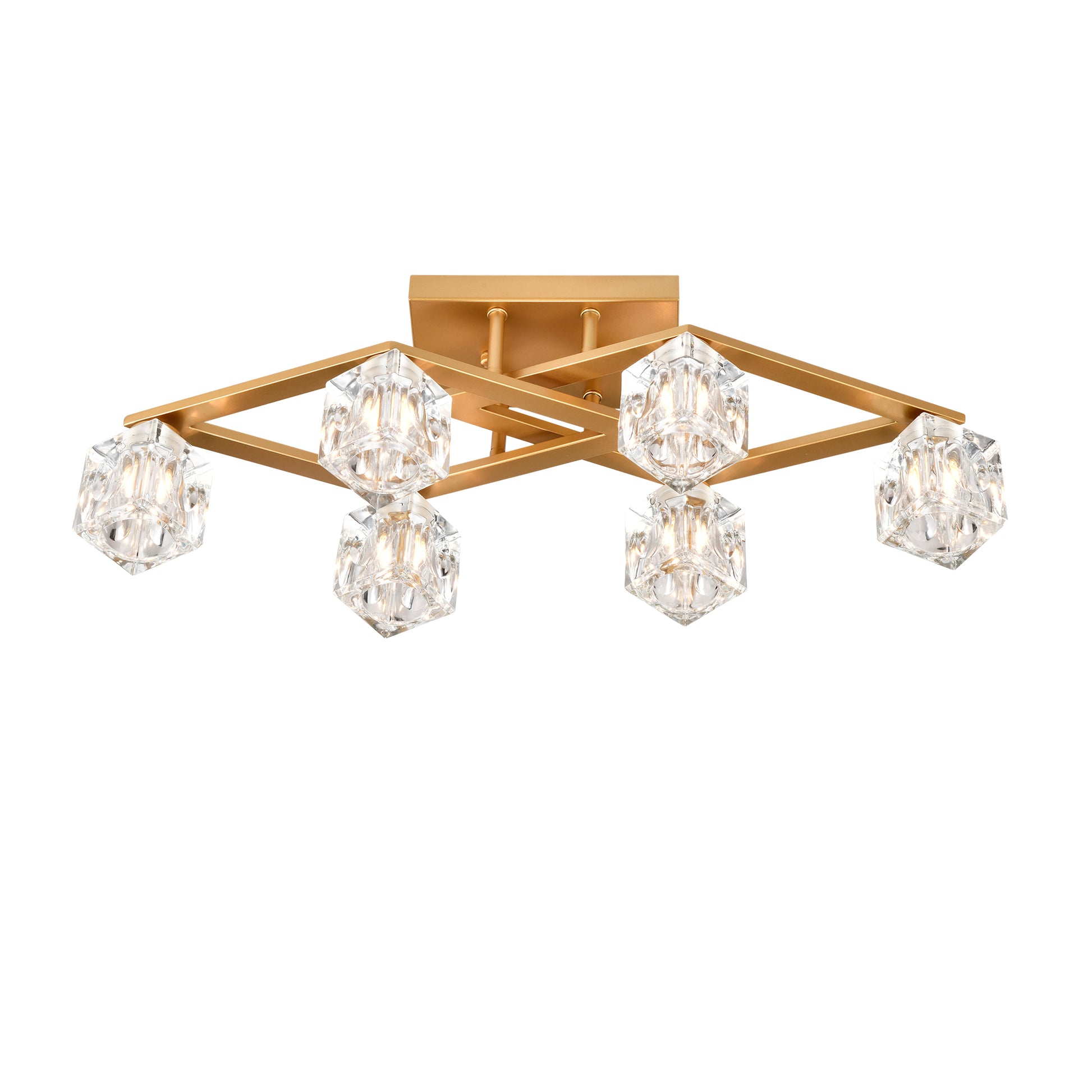 Gold flush mount ceiling light with hexagonal crystal shades
