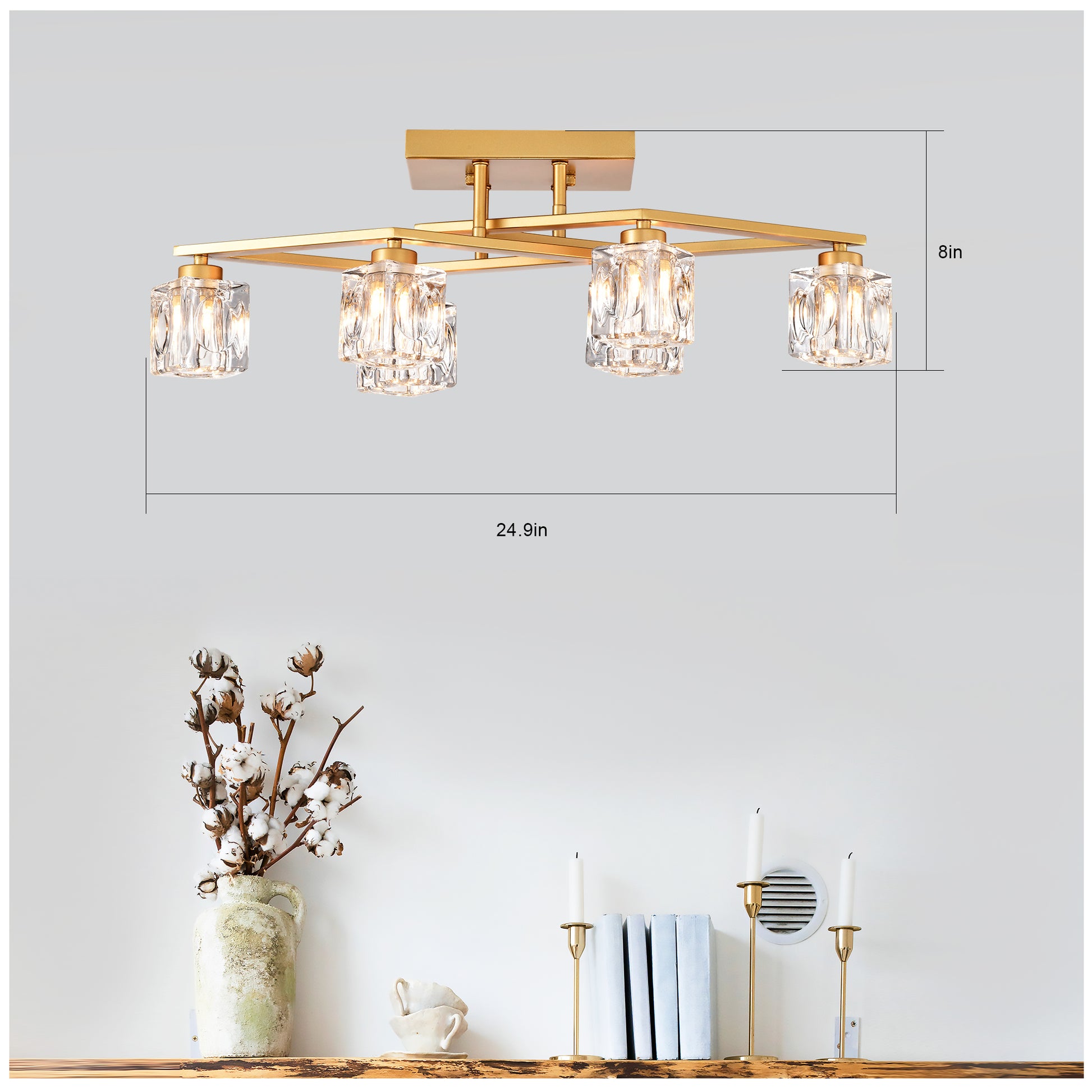 Modern gold flush mount ceiling light with crystal accents