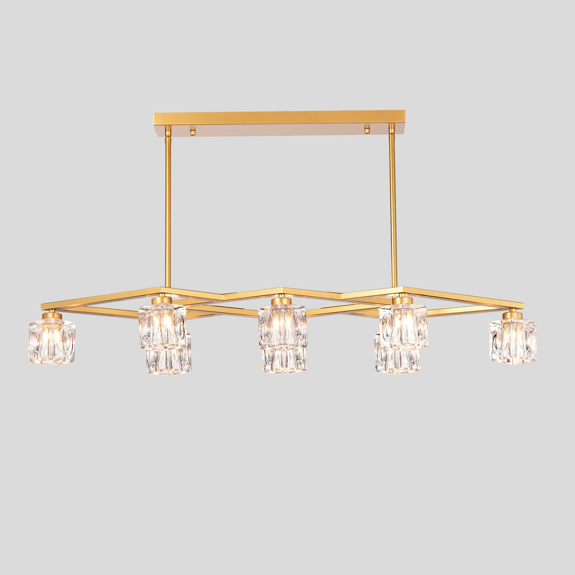 Gold linear chandelier with crystal accents